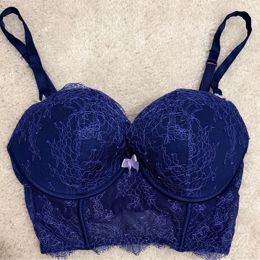 Victoria's Secret Navy Lace Longline Bustier Bra